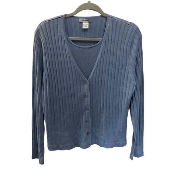 Vintage Urban Works Women Large 100% Silk Cardigan Attached Scoop Shirt Sweater - Picture 1 of 8